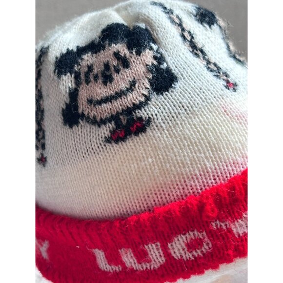 Peanuts Lucy Comic Knit Beanie Hat Red White Acrylic Winter Ski Accessory Vtg - Picture 2 of 7